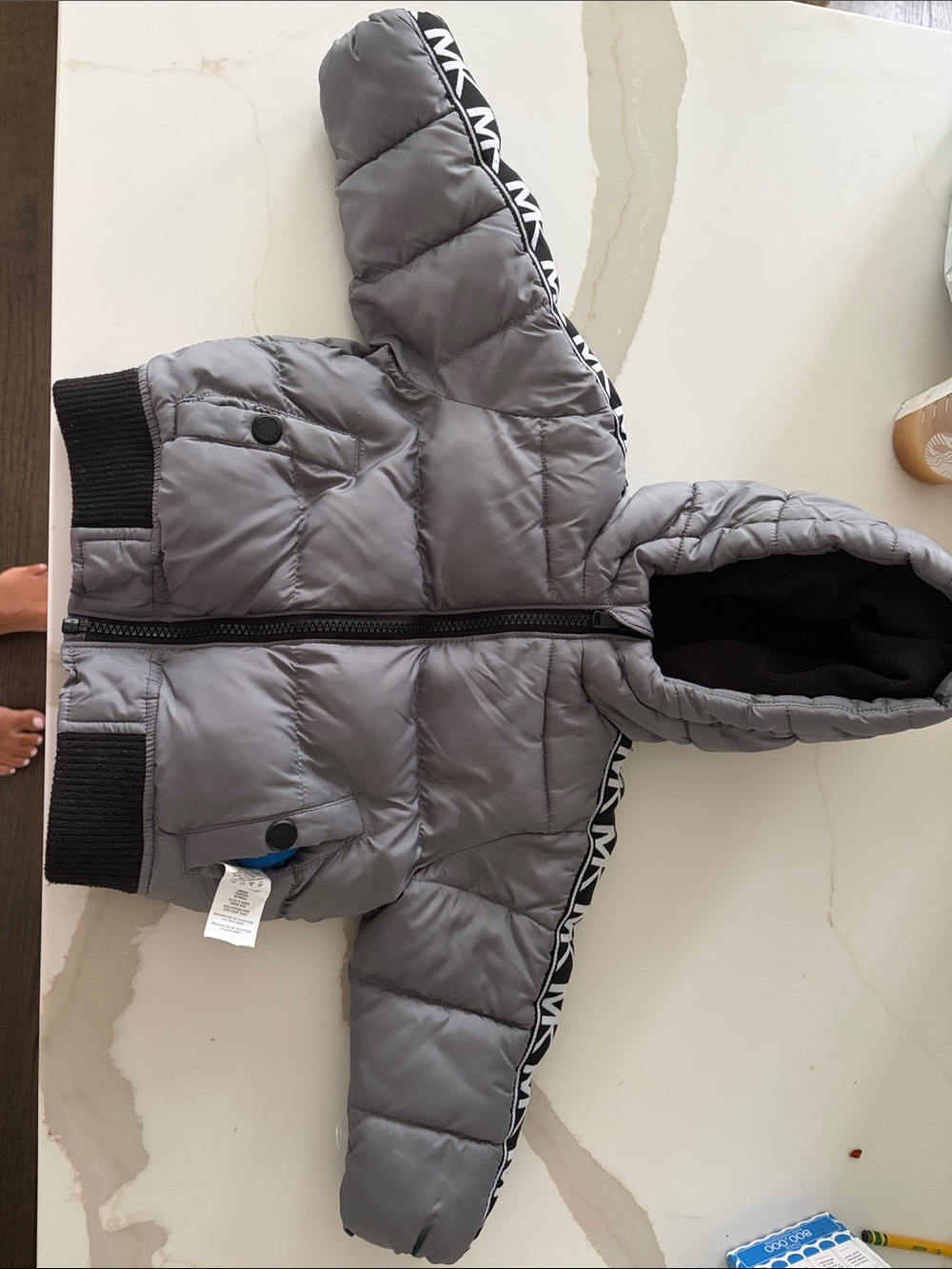 Michael Kors Kids Gray Hooded Puffer Jacket with Logo Trim